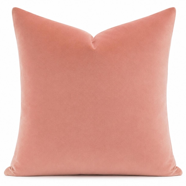 Salmon Velvet Pillow Cover | Peach Pink Cotton Velvet Cushion Cover | Luxury Throw Pillow Cover | Modern Accent Pillow | All Sizes Available