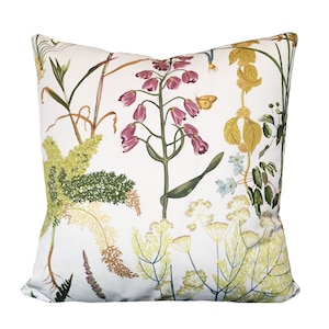 Braemore Floral Decorative Pillow Cover Botanical Ferns Throw Pillow Solid Ivory Linen Backing - Lumbar Sizes Available- Only 3 Available