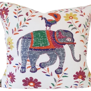 John Robshaw Elephant Pillow Cover: Linen Blend Throw Pillow