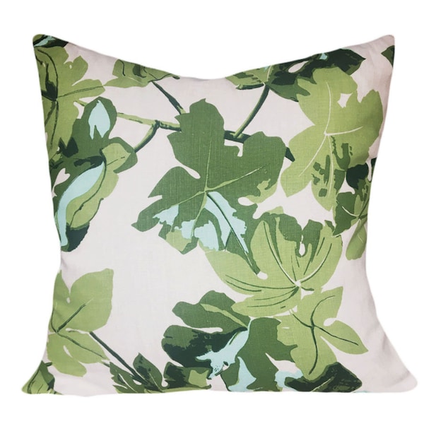 Peter Dunham Fig Leaf Throw Pillow Cover - Decorative Pillow - Toss Pillow - Solid Cream Linen Back - ALL SIZES AVAILABLE