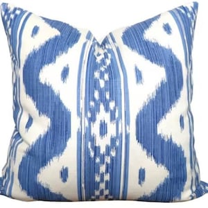 Quadrille Bali Hai Pillow Cover - China Seas Blues on Tint Linen Pillow Cover - Solid Ivory Backing - All SIzes Available