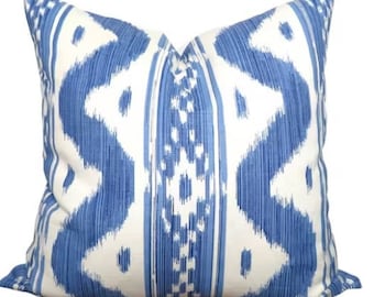 Quadrille Bali Hai Pillow Cover - China Seas Blues on Tint Linen Pillow Cover - Solid Ivory Backing - All SIzes Available