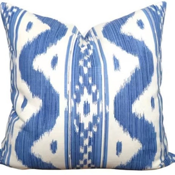 Quadrille Bali Hai Pillow Cover - China Seas Blues on Tint Linen Pillow Cover - Solid Ivory Backing - All SIzes Available