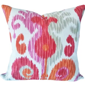 Pink Orange Ikat Decorative Pillow Cover - Braemore Tutti Frutti - Accent Pillow - Toss Pillow - Both Sides - 18x18, 20x20,22x22