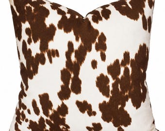 Faux Cowhide Pillow Cover, Brown Cow Print Pillow, Western Ranch Decor, Animal Print Cushion