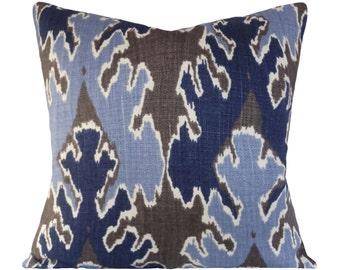 Kelly Wearstler Indigo Bengal Bazaar Pillow Cover - Lee Jofa Groundworks - Throw Pillow - Solid Cream Linen Back - ALL SIZES AVAILABLE
