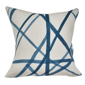 Kelly Wearstler Channels Pillow Cover: Blue Geometric Linen Toss Pillow