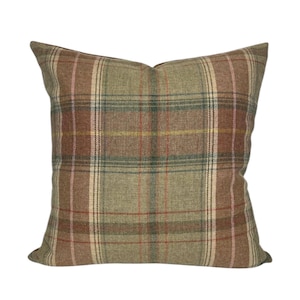 Lee Jofa Shetland Plaid Pillow Cover: Quartz Wool, Camel Velvet Back