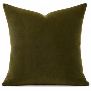 Olive Green Velvet Pillow Cover | Moss Green Solid Throw Pillow | Luxury Velvet Cushion Cover