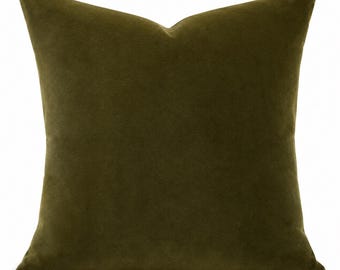 Funda de almohada de terciopelo verde oliva / Cojín decorativo liso verde musgo / Funda de cojín de terciopelo de lujo