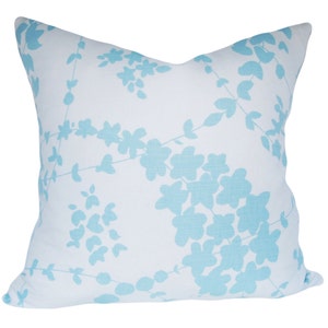 Quadrille Blue Floral Decorative Pillow Cover - China Seas Lysette - Throw Pillow - White Linen Back - 12x20, 14x24, 18x18, 20x20