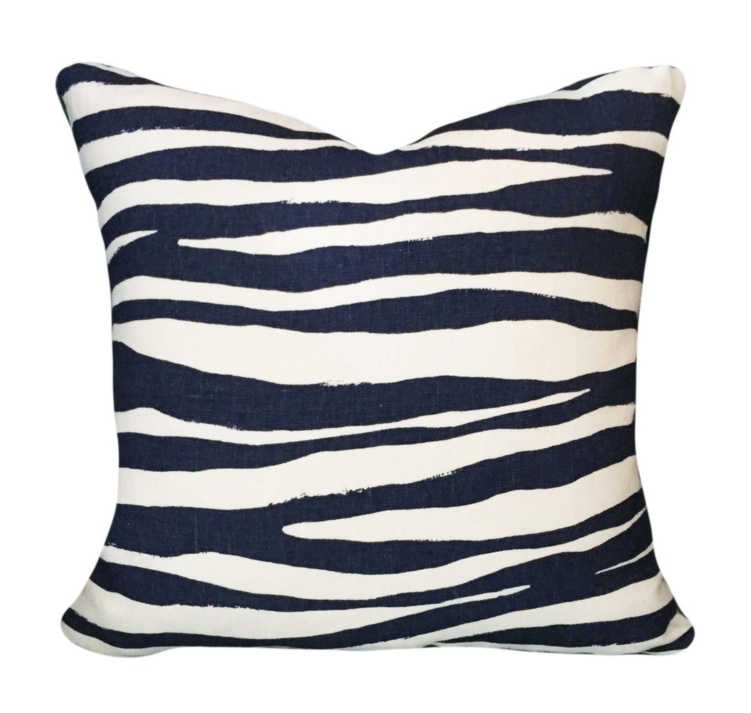 Blue Zebra Pillow Cover Blue and White Animal Print Pillow Etsy