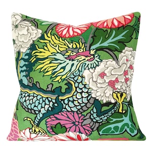 Schumacher Chiang Mai Dragon Jade Pillow Cover - Decorative Pillow - Both Sides or Solid Cream Linen Back - ALL SIZES AVAILABLE