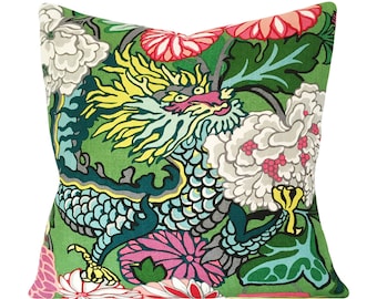 Schumacher Chiang Mai Dragon Jade Pillow Cover - Decorative Pillow - Both Sides or Solid Cream Linen Back - ALL SIZES AVAILABLE