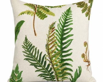 Schumacher Les Foureges Pillow Cover | Green Botanical Fern Linen Designer Throw Cushion