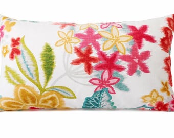 Pink Floral Pillow Cover, Designer Linen Rayon Throw Pillow, Ikat Floral Accent Cushion, Cottage Coastal Decor, P Kaufmann Temara Rose