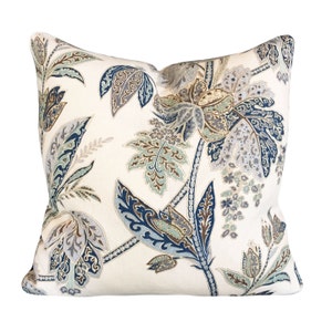 Kravet Indigo Blue Floral Pillow Cover - Ishana Indigo Pillow Cover - Solid Linen Backing