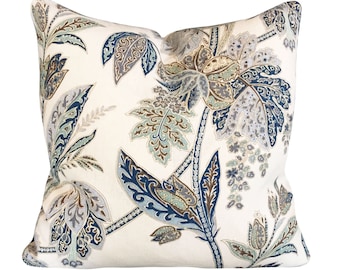 Kravet Indigo Blue Floral Pillow Cover - Ishana Indigo Pillow Cover - Solid Linen Backing or Same Fabric on Both Sides