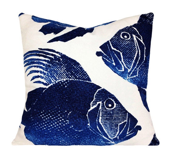 Navy Blue Grouper Fish Outdoor Pillow 1 Lumbar Pillow, Catfish