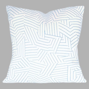 Schumacher Deconstructed Stripe Linen Pillow Cover: Cobalt Blue Geometric Design