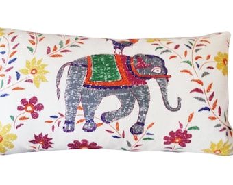 John Robshaw Elephant Fabric for Decorative Pillow Covers Handmade by Pillow Time Girls - Throw Pillow - Solid Back - ALL SIZES AVAILABLE