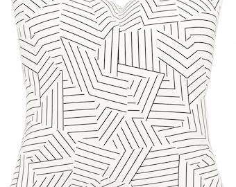 Funda de cojín Schumacher Deconstructed Stripe / Cojín decorativo de lino geométrico negro / Decoración moderna