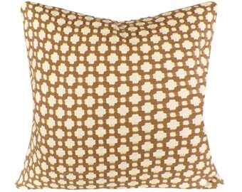 Schumacher Betwixt Pillow Cover: Biscuit Tan Geometric Throw Pillow
