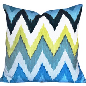 Schumacher Blue Green Ikat Decorative Pillow Cover - Martyn Lawrence Bullard Adras - Solid Backing - ONLY ONE LEFT