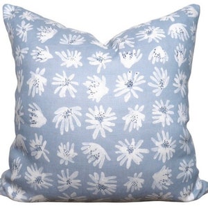 Schumacher Blue Floral Pillow Cover Meadow Rock Designer Caroline Z Hurley 179720 Linen Pillow Cover - Solid Linen Backing