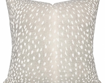 Vern Yip Antelope Pillow Cover, Gray Animal Print Linen Pillow, Neutral Deer Print Throw Pillow, Designer Accent Cushion