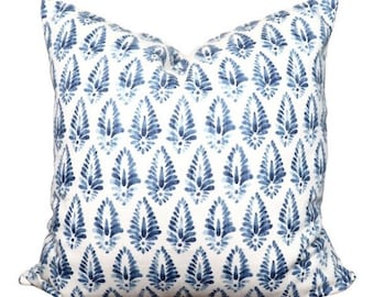 Funda de almohada Lacefield Agave Blue Blockprint - Mezcla de lino y algodón - Disponible en todos los tamaños