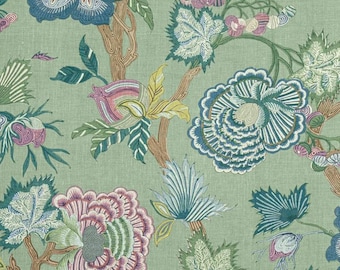 Thibaut Indienne Floral Linen Fabric | Jacobean Drapery Upholstery Designer Fabric