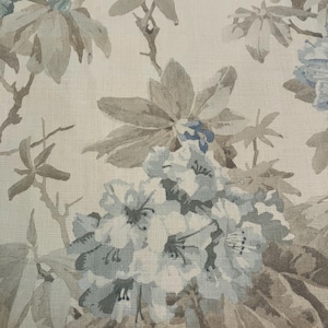 Cowtan and Tout Linen Fabric: Mereworth Floral, Blue/Beige - 1.75 Yard Piece BELOW WHOLESALE