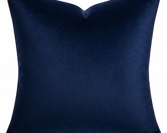 Navy Blue Velvet Pillow Cover, Belgian Cotton Velvet Throw Pillow, Luxury Solid Blue Cushion Cover, Decorative Sofa & Bed Pillow