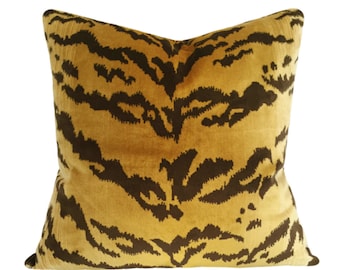 Scalamandre Le Tigre Silk Velvet Pillow Cover - Solid Velvet Back - 10x20, 12x16, 12x20, 14x24, 16x16, 18x18, 20x20, 22x22, 24x24