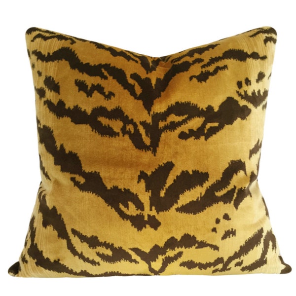 Scalamandre Le Tigre Silk Velvet Pillow Cover - Solid Velvet Back - 10x20, 12x16, 12x20, 14x24, 16x16, 18x18, 20x20, 22x22, 24x24
