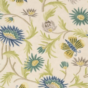 Thibaut Lizette Floral Fabric: Navy, Cream Scottish Linen - 1 Yard
