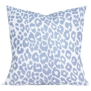 Schumacher Blue Leopard Throw Pillow Cover - Solid Cream Back - 10x20, 12x16, 12x20, 14x18, 14x24, 16x16, 18x18, 20x20, 22x22, 24x24