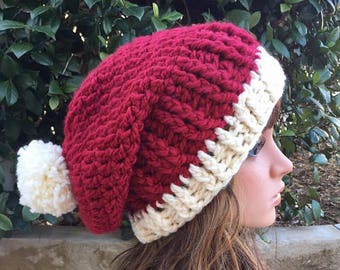 womens santa hat, christmas hat, slouchy hat, ladies santa hat, christmas hats, crochet hats, slouchy hats, slouch hat