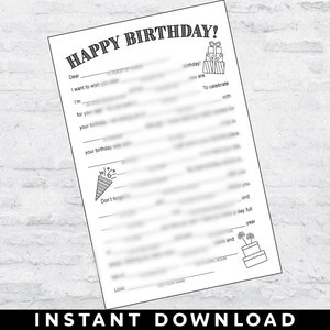 Birthday Party Mad Libs | Instant Digital Download | Printable File