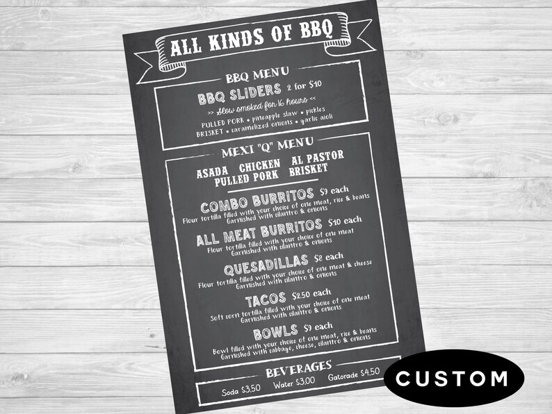 Chalkboard Menu Sign Restaurant Food Truck Event Festival Fair Menu