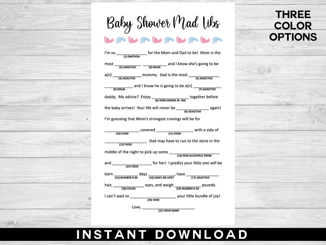 Baby Shower Mad Libs Game Instant Download Printable Digital File - Etsy