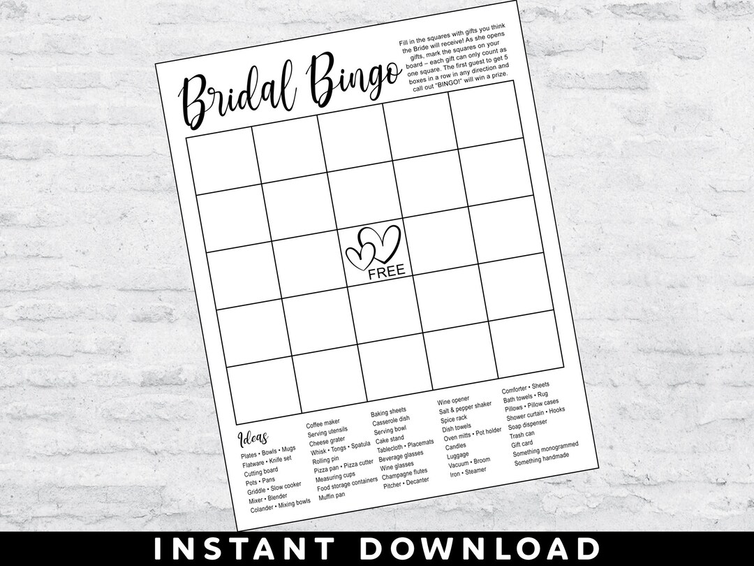 Bridal Shower Gift Bingo Game | Instant Download | Printable Digital ...