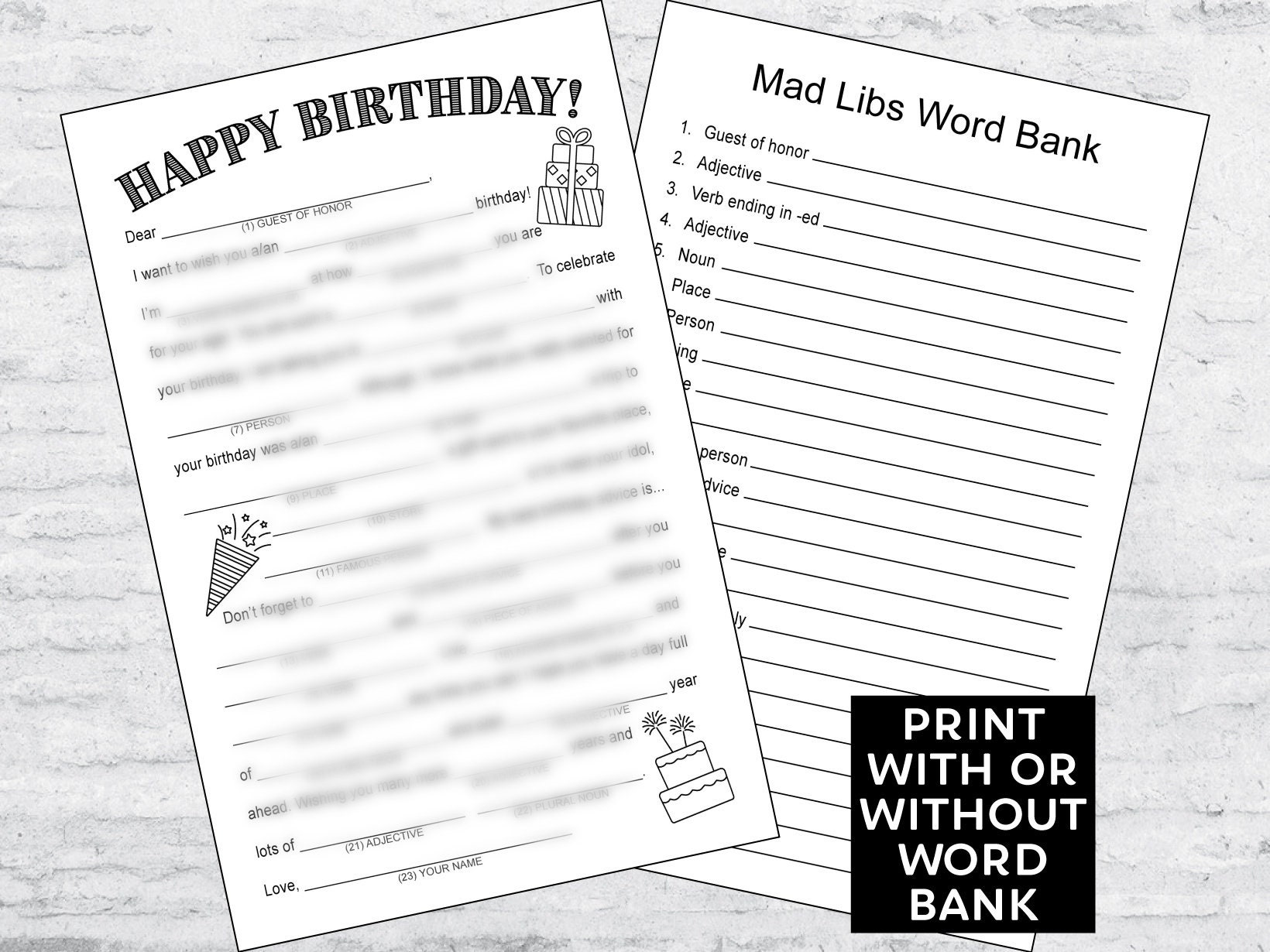 Birthday Party Mad Libs | Instant Digital Download | Printable File - Etsy