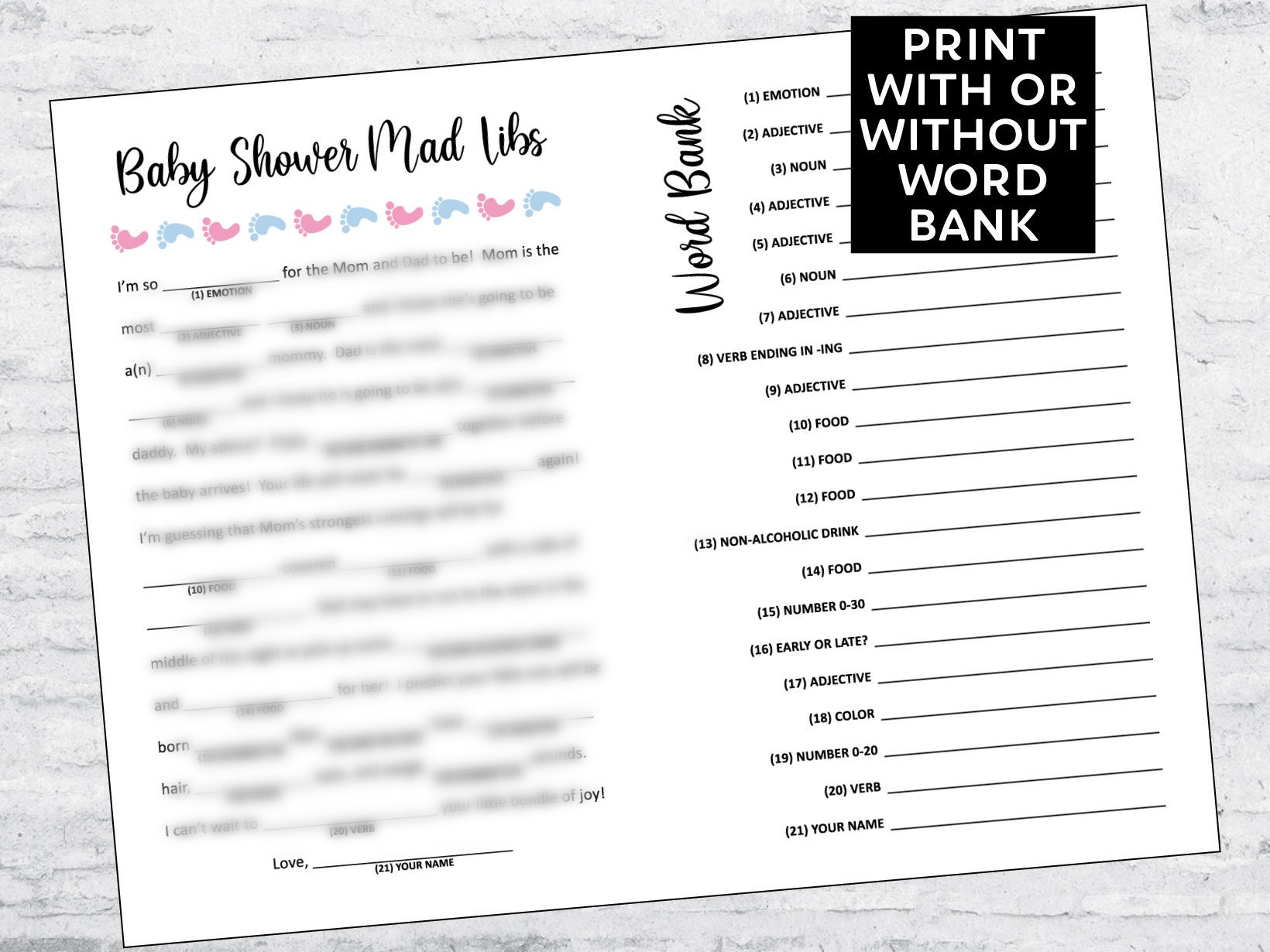 Baby Shower Mad Libs Game | Instant Download | Printable Digital File ...