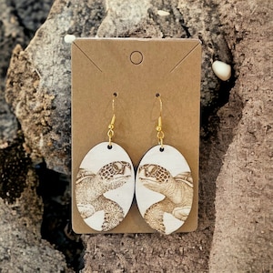 Laser Cut Birchwood Turtle Earrings