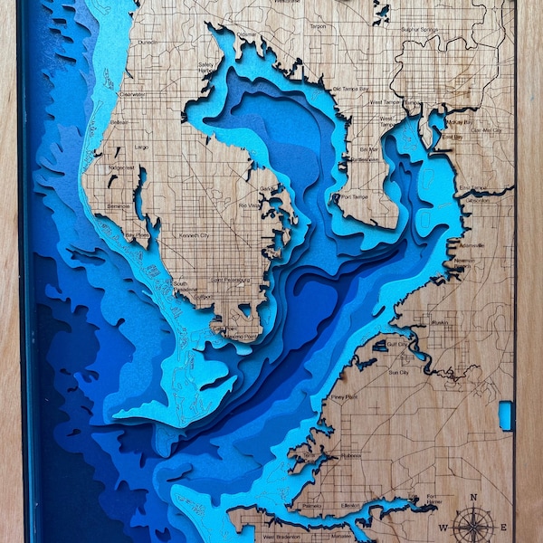 Tampa Bay Laser-Cut Birch Wood Map