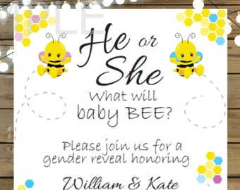 Bearbeitbares PDF* Baby enthüllen einladen. Baby Biene einladen. Er oder sie Biene Geschlecht offenbaren. Geschlecht offenbaren. Er oder Sie. Junge oder Mädchen. Druckbare Biene Invite