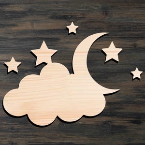 Moon and Cloud Wooden Cutouts / Cloud Cutouts / Cloud Shape / Cloud Nursery / Nursery Wall Art / Cloud / Cloud Nursery Decor / Cloud Wall