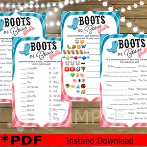 PDF* Baby Reveal Games. Boots or Bows party game. Boots or Bows Gender Reveal. Gender Reveal. He or She. Boy or Girl. Party Games. Gender